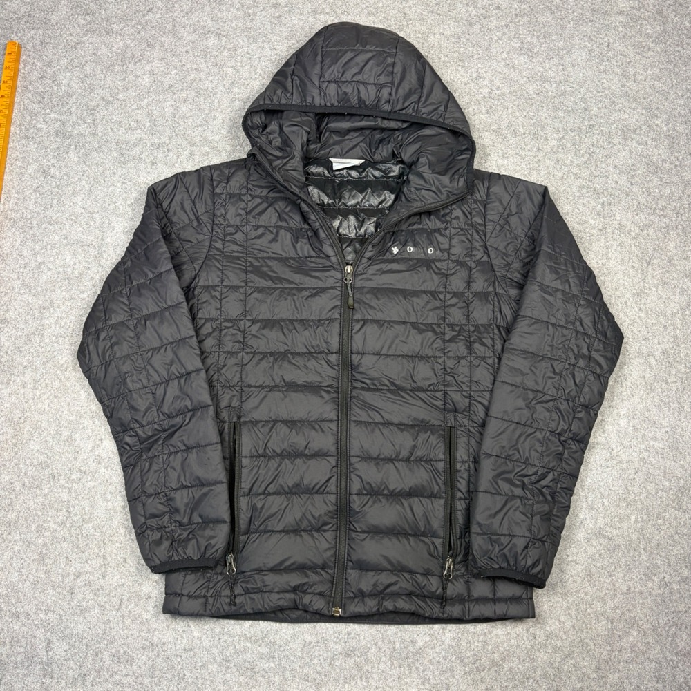 Columbia Omni-Heat Hooded Puffer Jacket Black Mens Small Full Zip Quilted